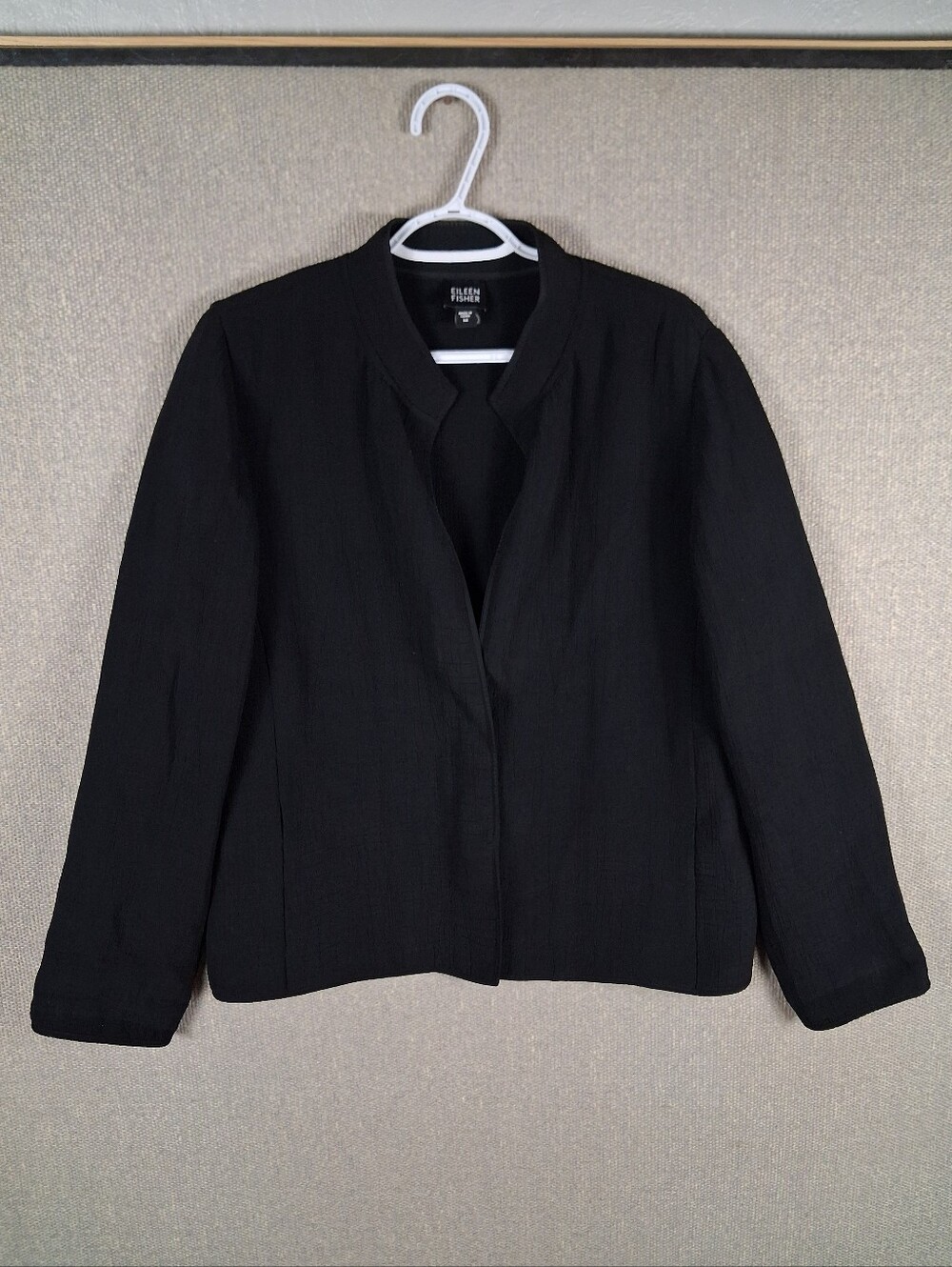 Eileen Fisher Blazer Jacket Womens Medium Black Textured Rayon Silk Business